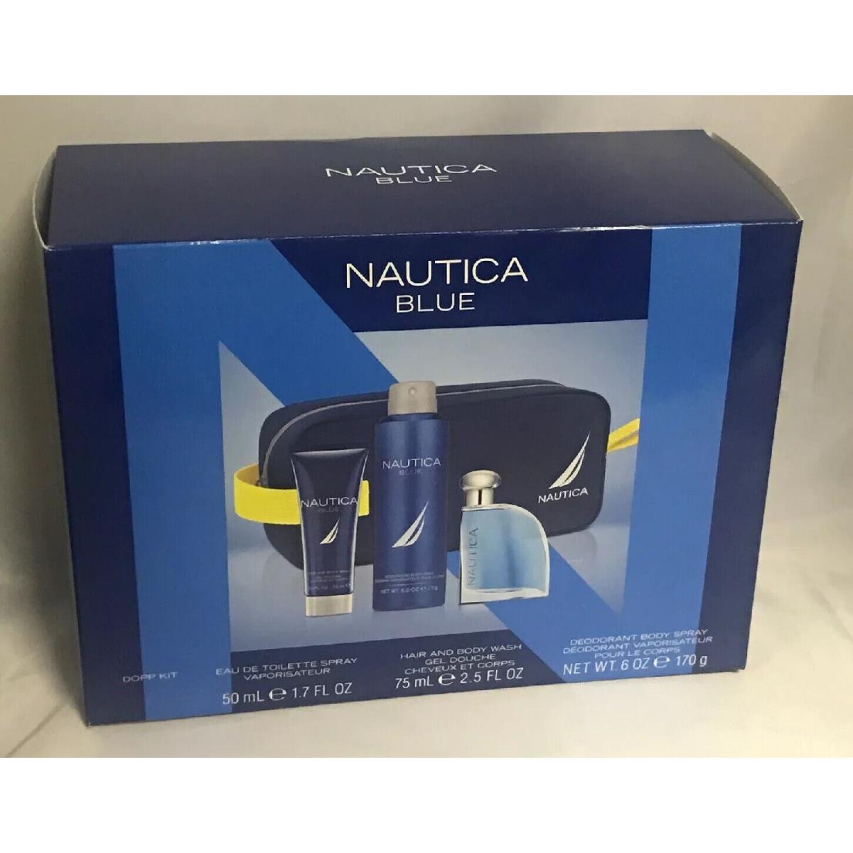 Nautica Blue Men`s Dopp Kit Gift Set with Travel Toiletry Zipper Pouch W/ Handle