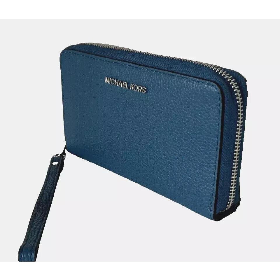 Michael Kors Jet Set Phone Wallet Wristlet Teal Blue Leather 35S9STVE7