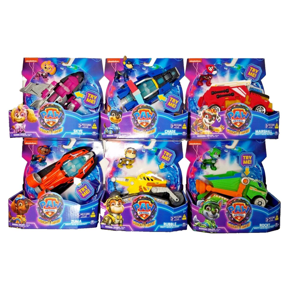 Paw Patrol The Mighty Movie Action Figure Vehicle Set of 6 Lights and Sounds