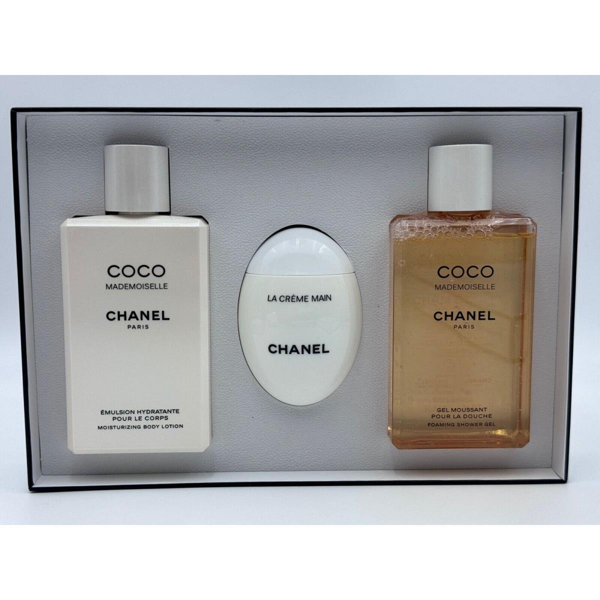 Chanel Coco Mademoiselle Shower Gel 6.8+ Body Lotion 6.8oz + Hand Cream Gift Set