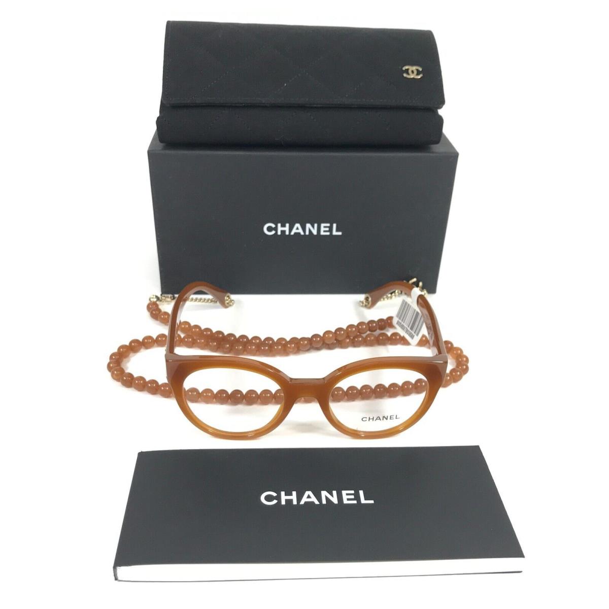 Chanel Eyeglasses Frames 3444 c.1722 Shiny Brown Cat Eye with Chain 49-20-140