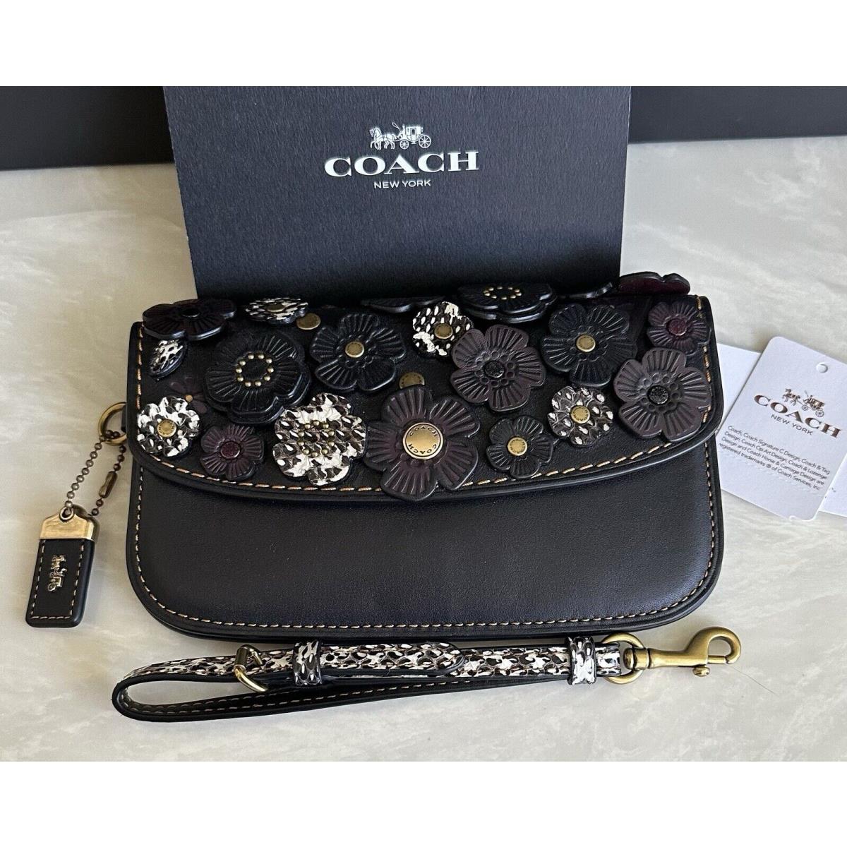 Coach 1941 Exotic Tea Rose Appliqu Black Clutch 22935