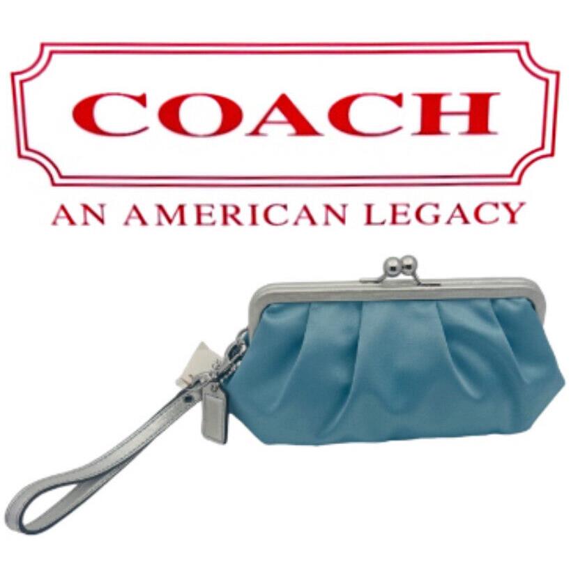 Coach Vintage Kisslock Frame Blue Satin Silver Covertible Wristlet Clutch