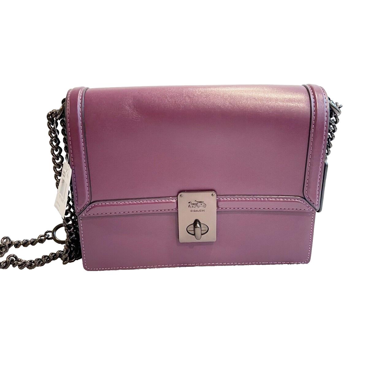 Coach Hutton Shoulder Bag Eggplant Purple Leather Retail
