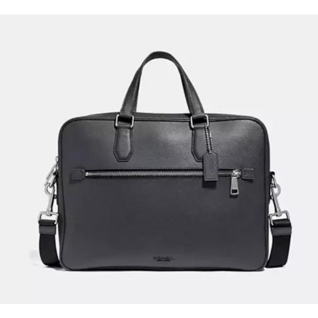 Coach 55576 Kennedy Brief 40 Leather Black / Silver Briefcase 13 Laptop Bag