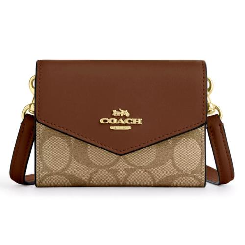 Coach Mini Envelope Wallet W/strap - CU172 Khaki Saddle 2 Signature Canvas-nwt