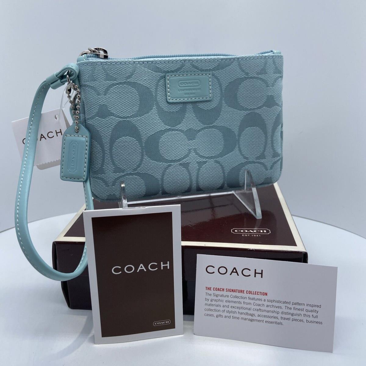 Coach Signature Skinny Wristlet Vintage 2004 Sky Blue W/box Inserts