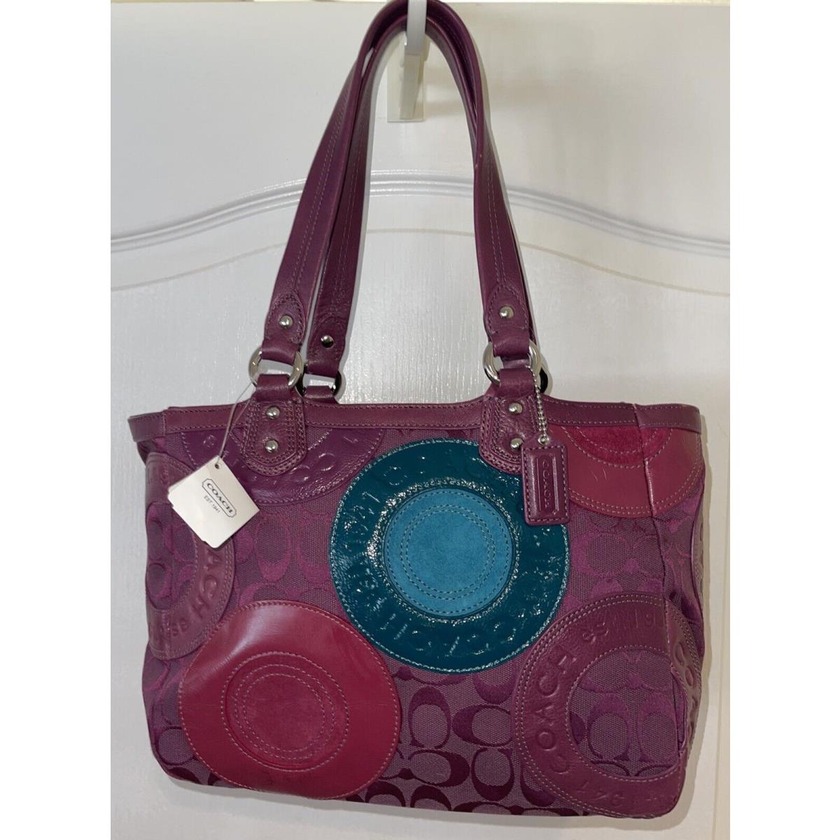 Coach Purple/teal Patchwork East West Gallery Tote Bag F15466