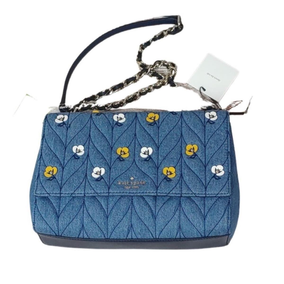 Kate Spade Emelyn Quilted Blue Denim Floral Appliqu Crossbody Bag