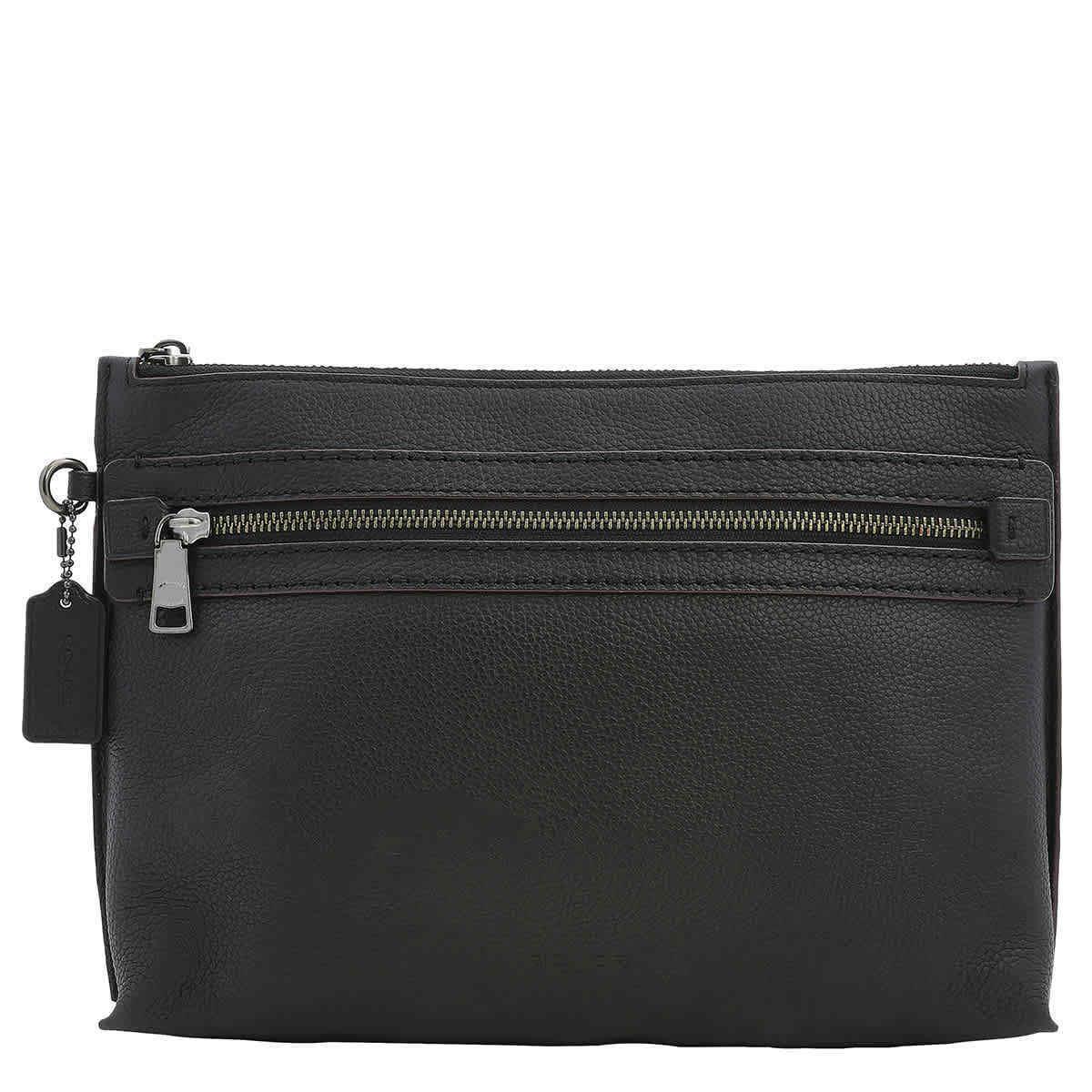 Coach Men`s Black Pebbled Leather Academy Pouch 32175 Blk