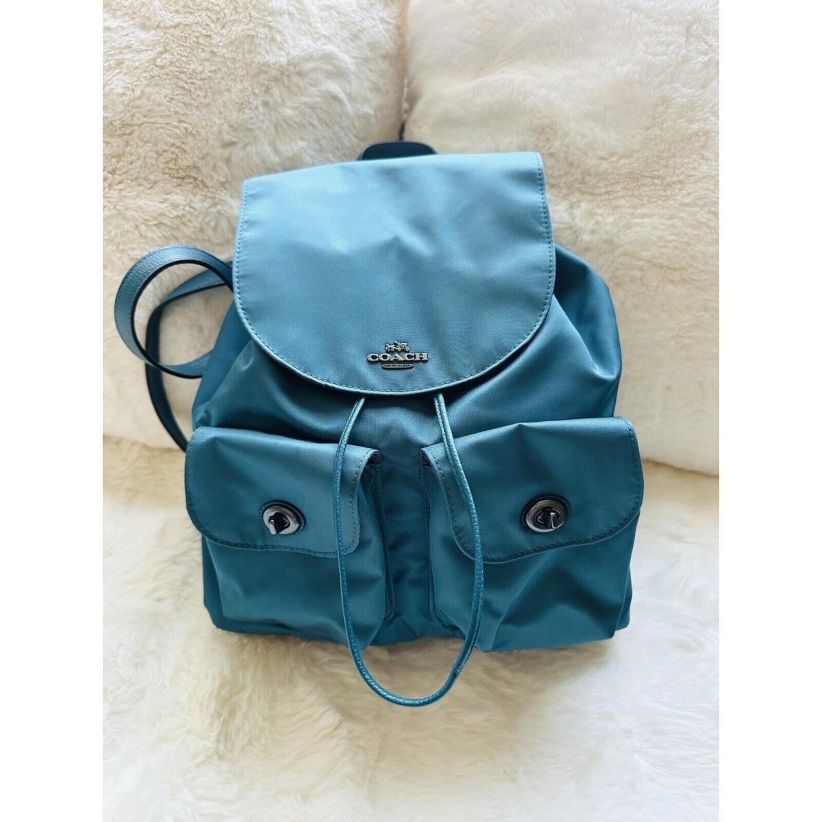 Coach Nylon Leather Lightweight Backpack Turn Lock Rucksack F58814 Dark Teal