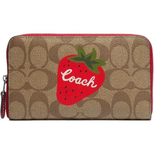 Coach Medium Id Zip Wallet Sv/khaki/electric Red