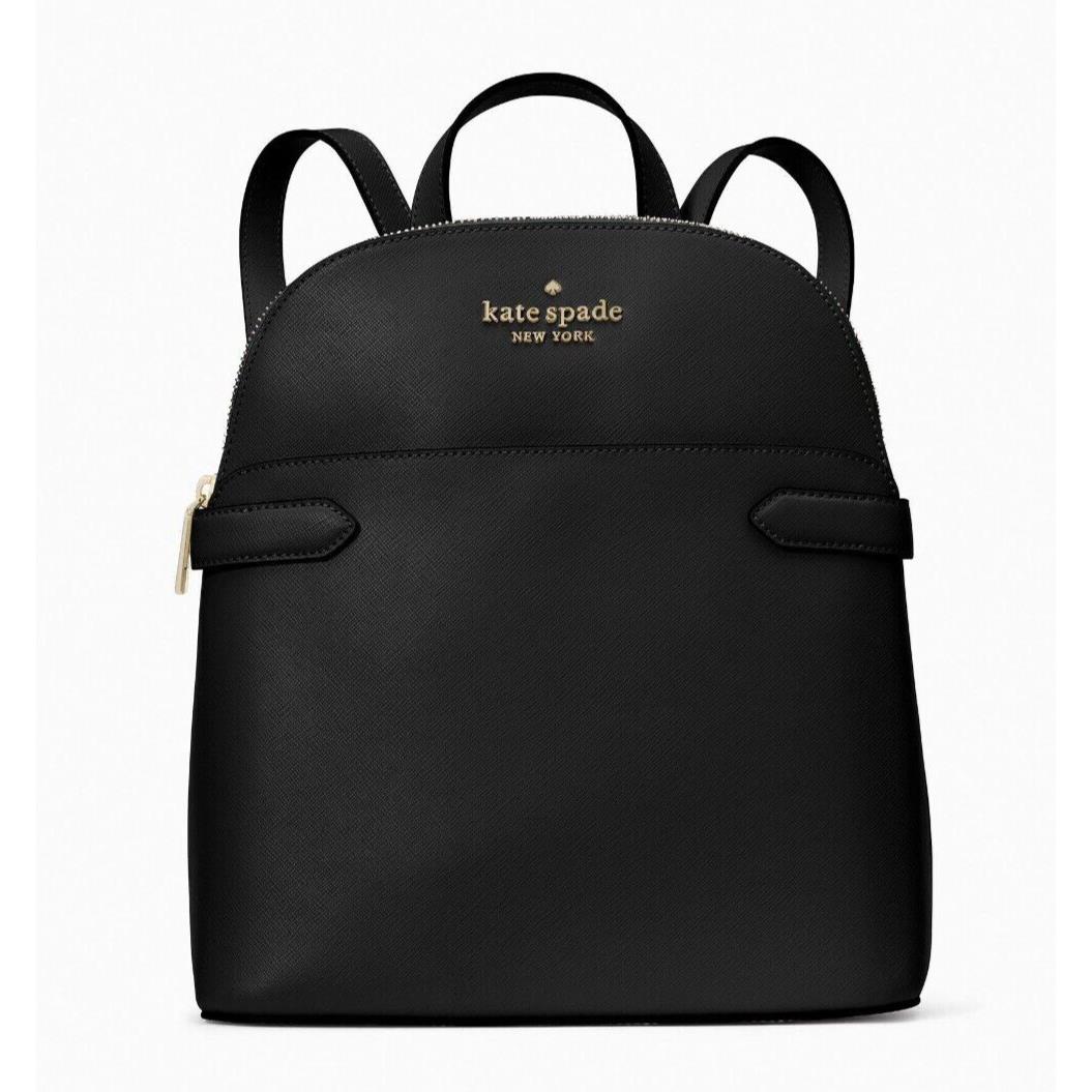 New Kate Spade Staci Saffiano Leather Dome Backpack Black