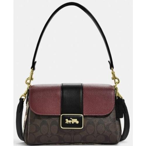 Coach Grace Signature Snakeskin Brown Black Canvas Leather Shoulder Bag