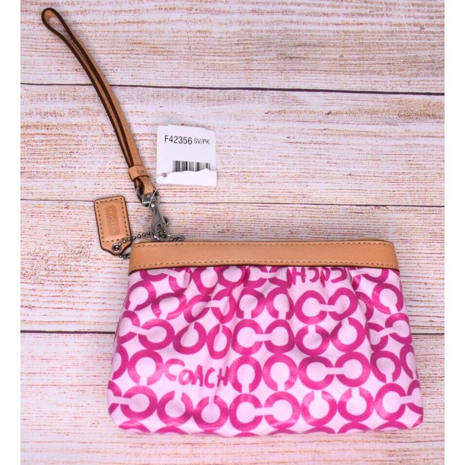 Coach Pink Signature Opt Art Coated Canvas Wristlet Wallet F42356