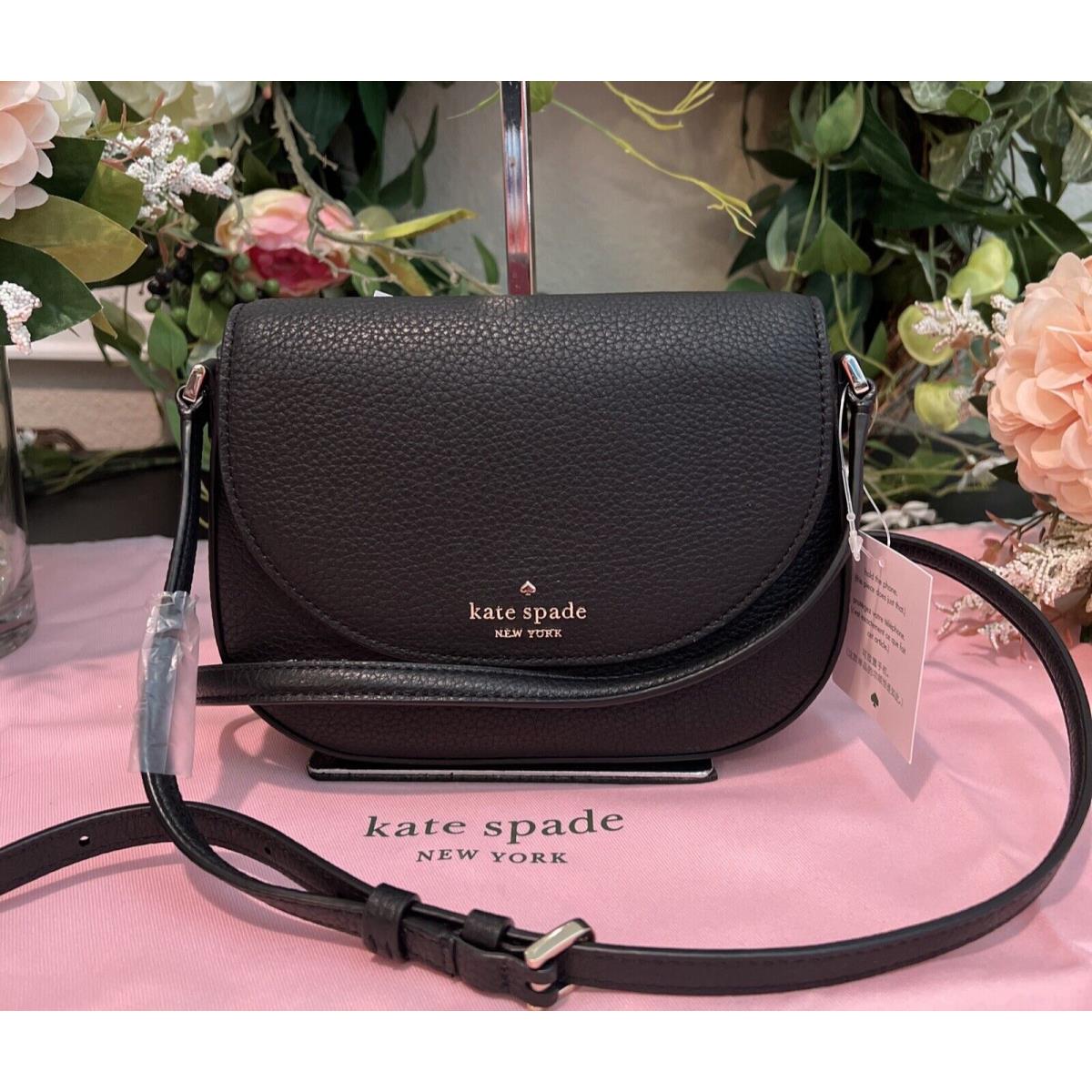 Kate Spade Leila pebble leather small outlet flap Crossbody black