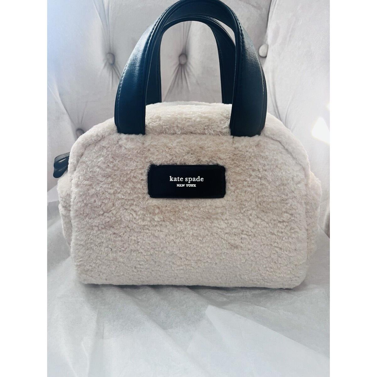 Kate Spade Apres Chic Shearling Fur Satchel Tote Bag Handbag Black