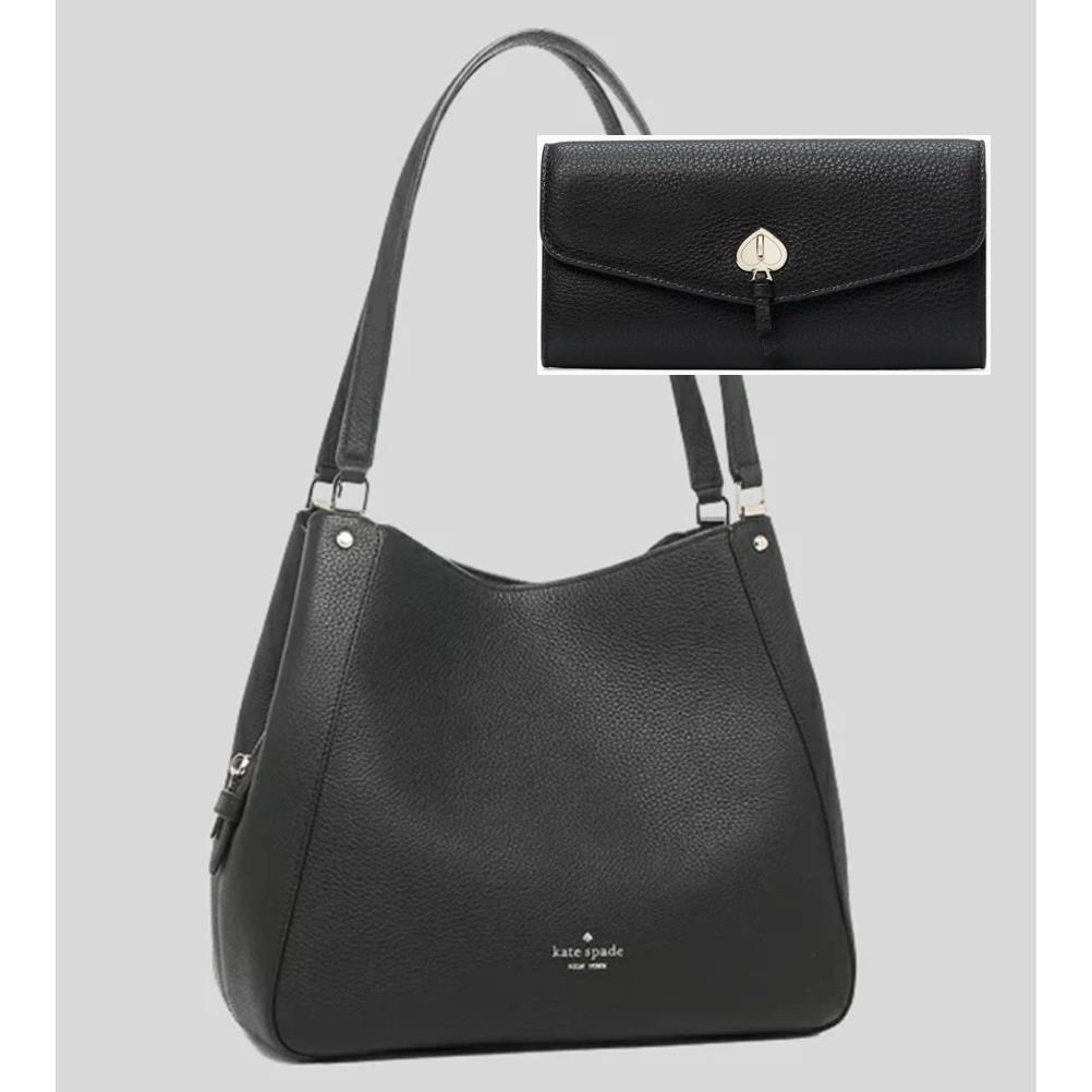Kate Spade Leila Medium Triple Compartment Shoulder Bag + Wallet Set Black