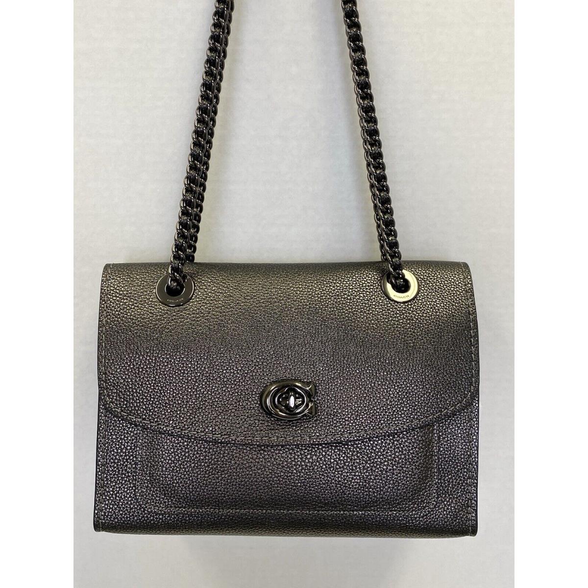 Coach Metallic Parker Shoulder Bag Graphite Grey Chain Strap Crossbody