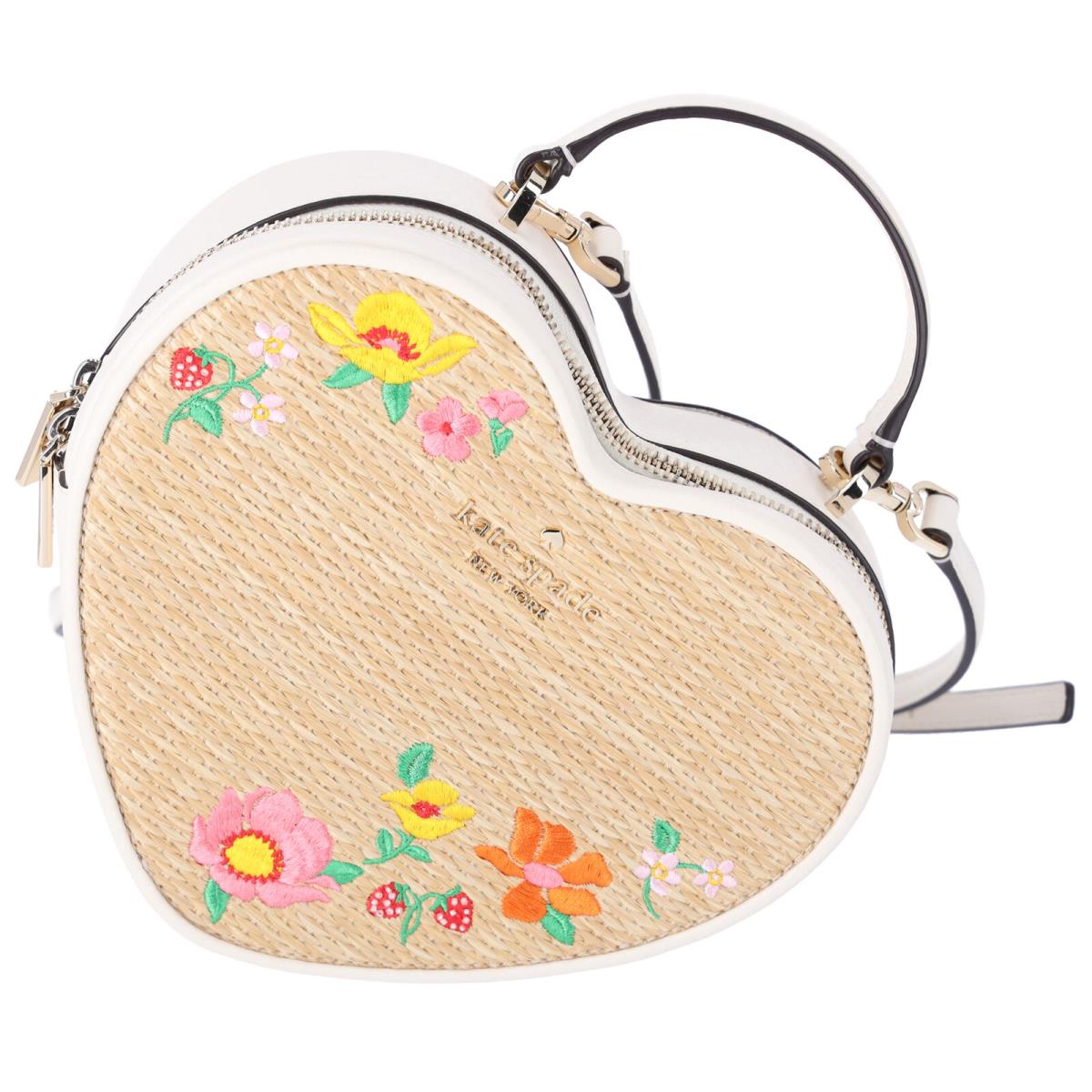 Kate Spade Love Shack Rattan Heart Crossbody Flowers Embroidered Meringue Multi