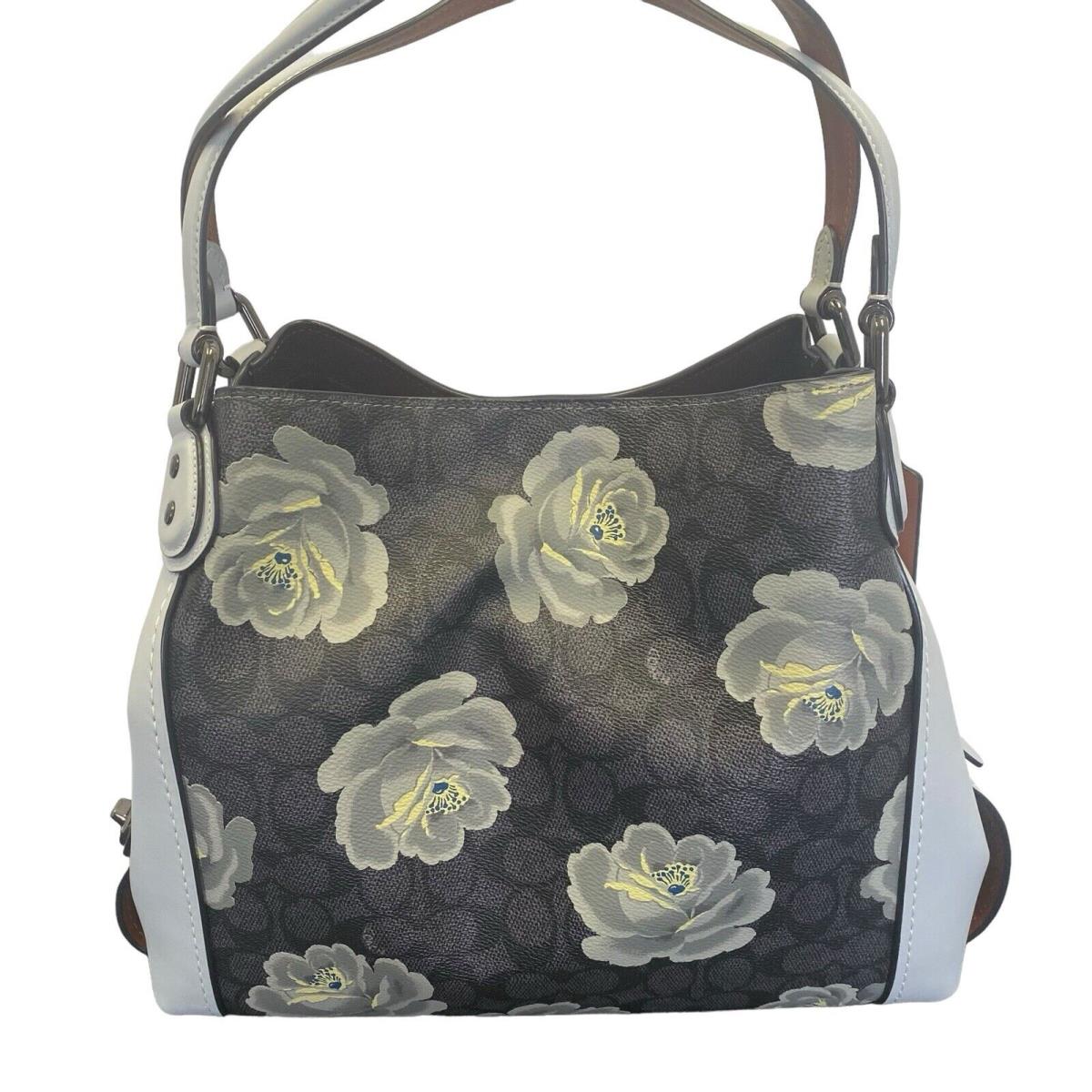 Coach Edie 31 Charcoal Sky Signature Rose Print Shoulder Bag Leather Canvas