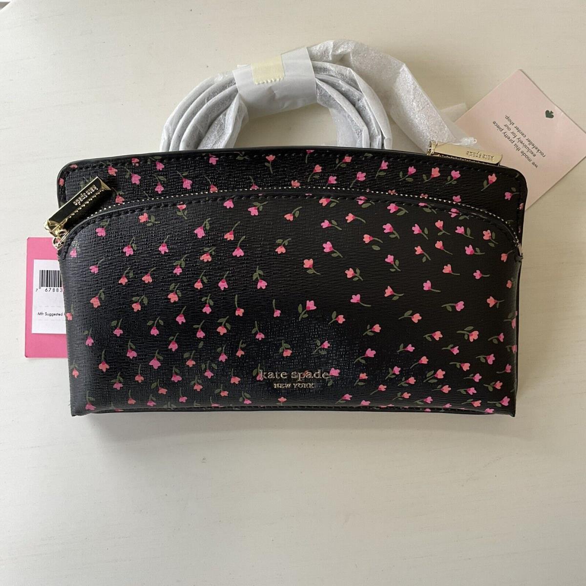 Kate Spade Sylvia Meadow East West Phone Crossbody Purse Handbag Black and Pink