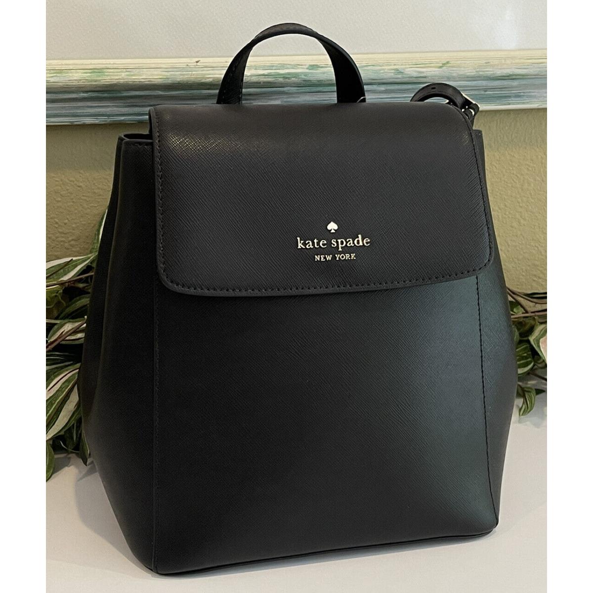 Kate Spade New York Madison Medium Flap Backpack Bag Tote Purse Black Leather