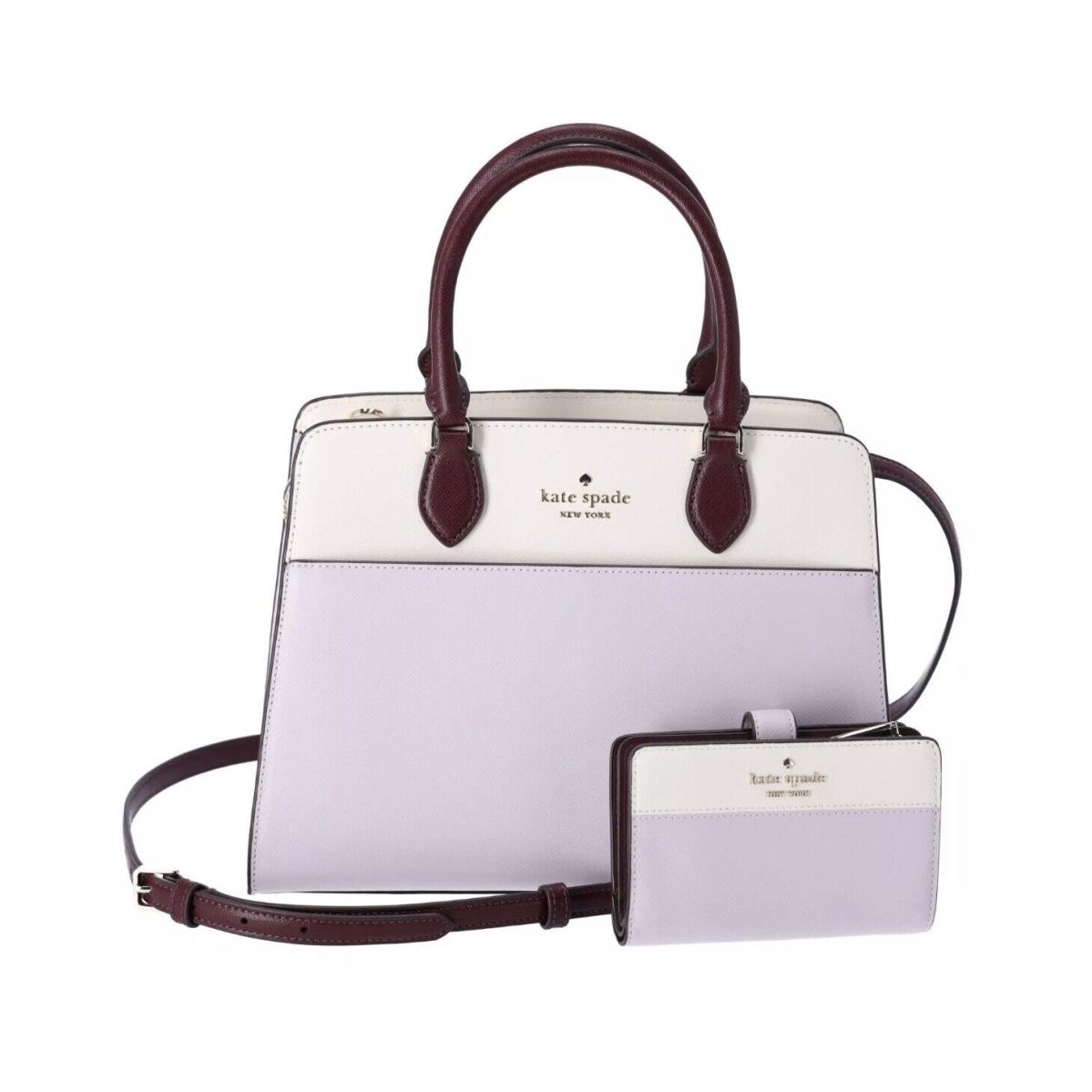 Kate Spade Madison Colorblock Leather Medium Satchel Lilac Moonlight + Wallet