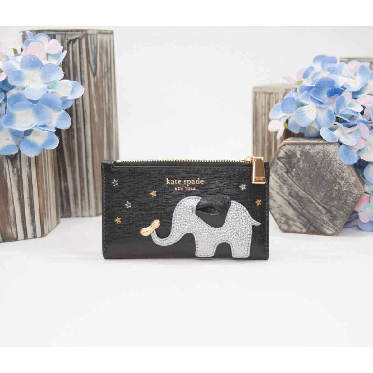 Kate Spade Ellie Elephant Logo Embellished Small Slim Bifold Wallet