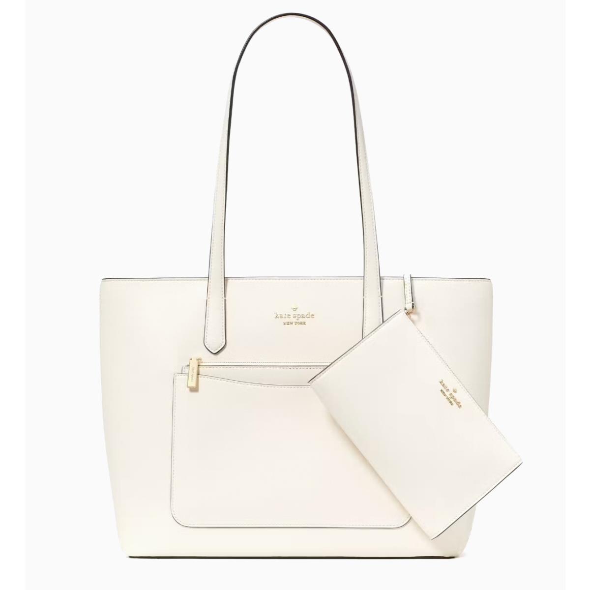 New Kate Spade Staci Tote and Wristlet 3 Piece Set Saffiano Meringue