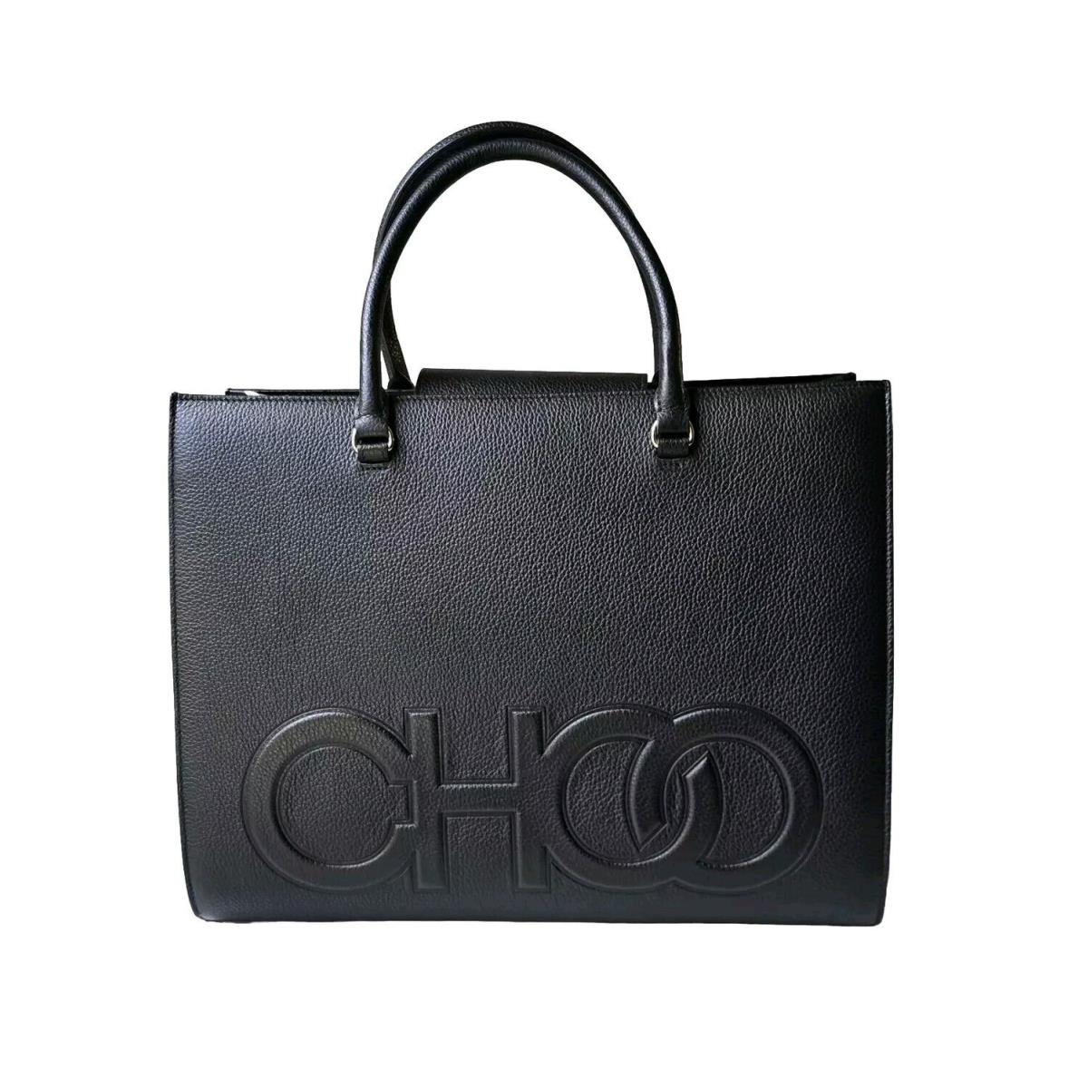 Jimmy Choo Book Tote Large Black Leather Double Handle Crossbody Bag Logo 2.3K