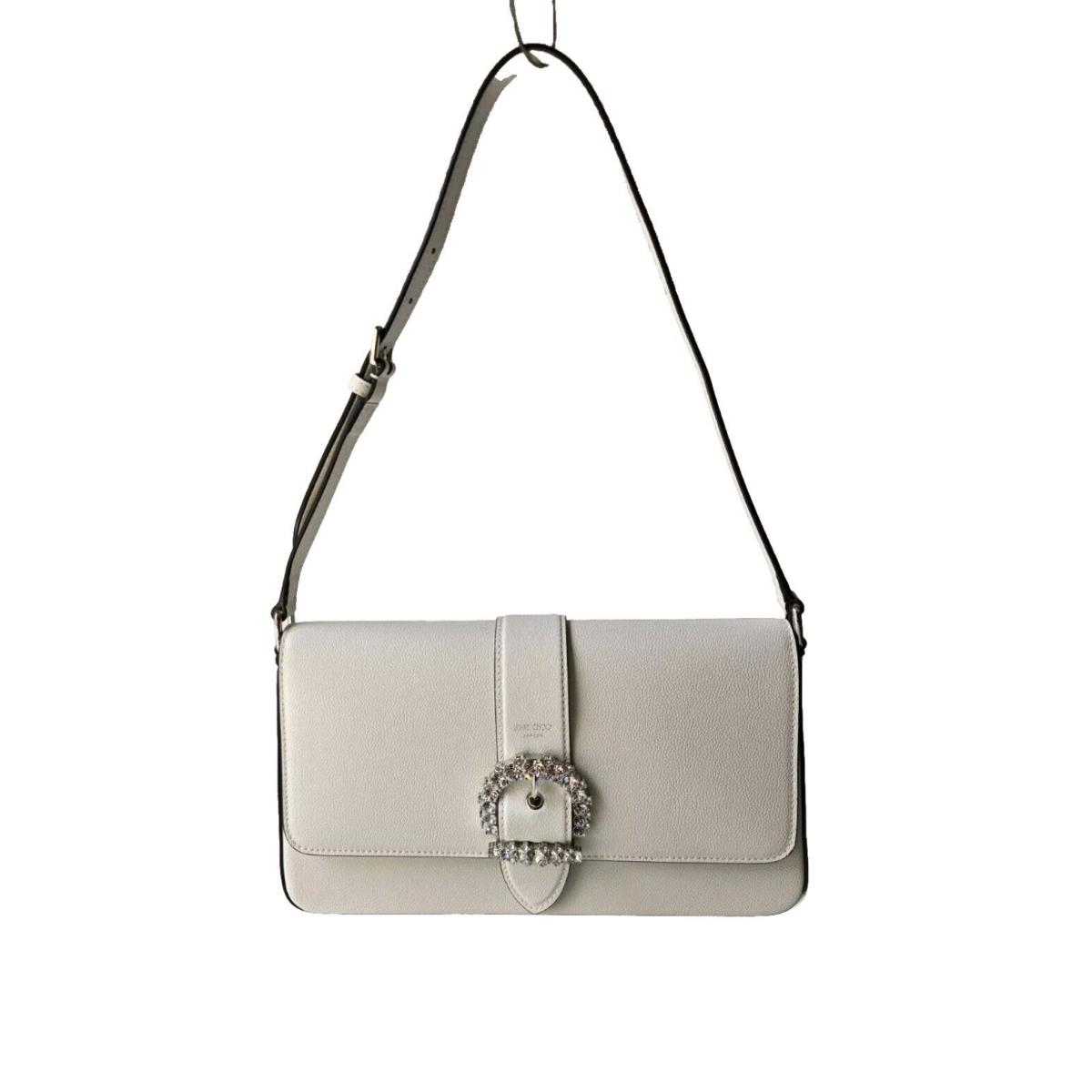 Jimmy Choo Cheri White Milk Top Handle Shoulder Bag Handbag Jeweled Logo Buckle