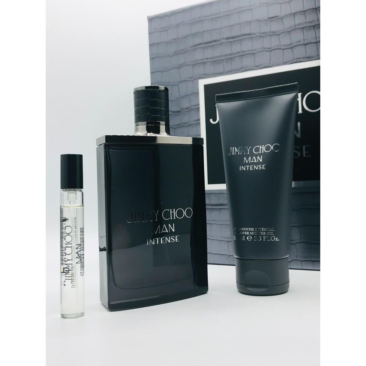 Jimmy Choo Man Intense 3pc Set Cologne Spray 3.3 oz Shower Gel 3.3 Mini Spray