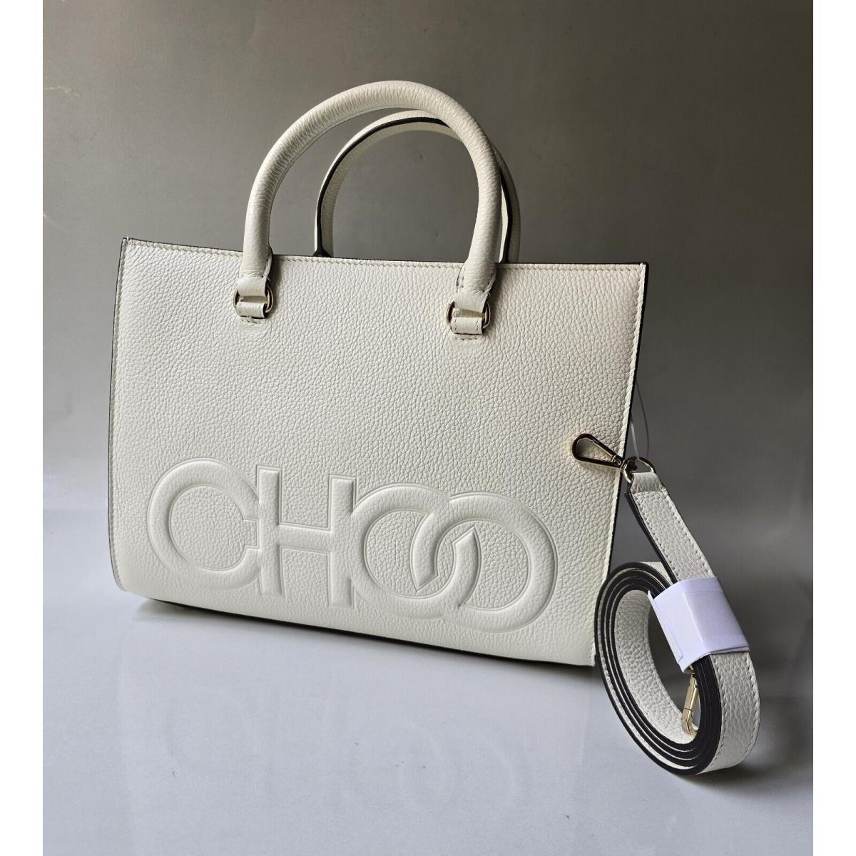 Jimmy Choo Book Tote White Milk Leather Double Handle Crossbody Bag Logo Medium