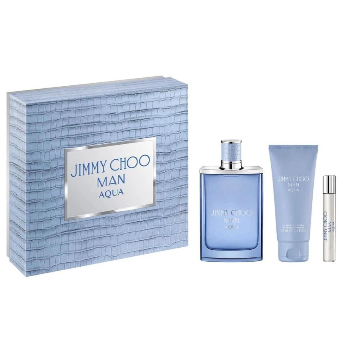 Jimmy Choo Aqua Men 3pc Set 3.3oz Edt + .25oz Travel Spray + 3.3oz Shower Gel