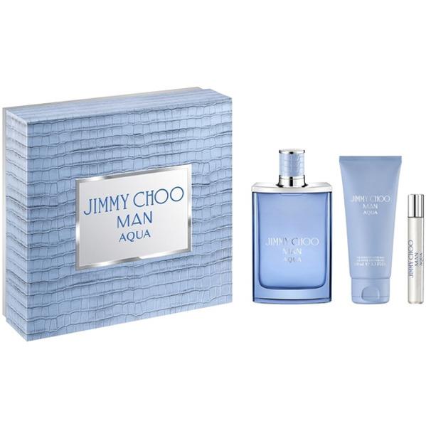 Jimmy Choo Man Aqua For Men 3pc Gift Set 3.3oz S/G+0.25oz Edt SPR+3.3oz Edt Spr