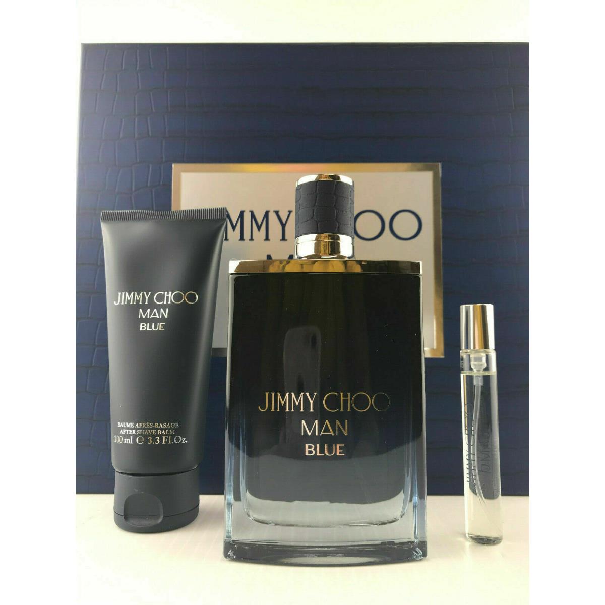 Jimmy Choo Man Blue 3pc Set Cologne Spray 3.3 oz After Shave Balm 3.3 Mini Spray