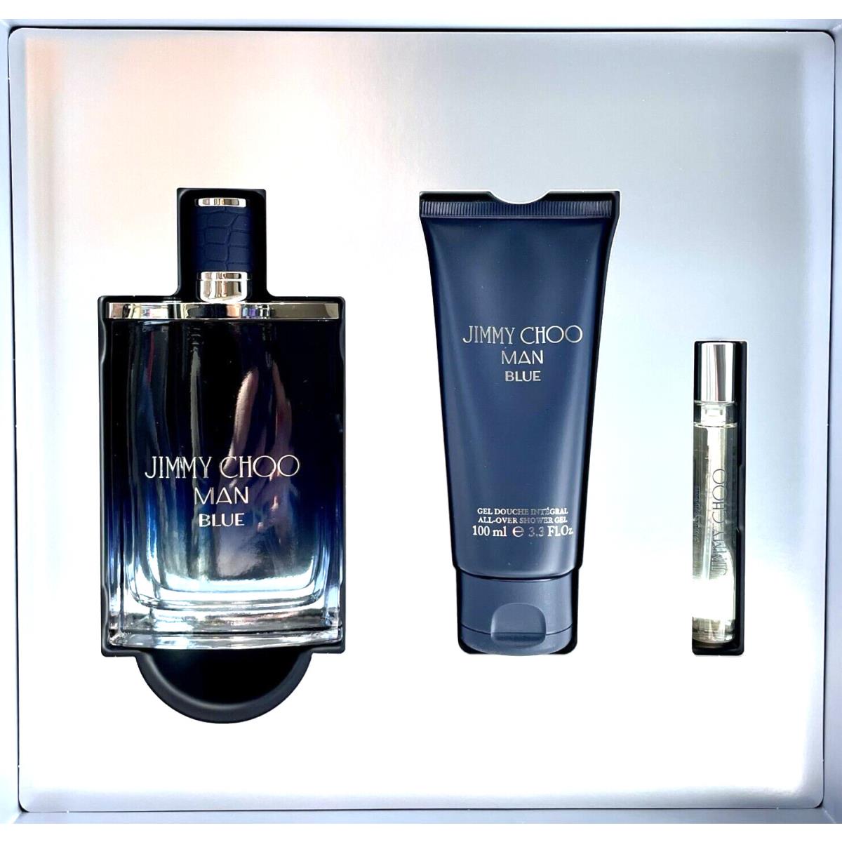 Jimmy Choo Man Blue 3pc Set For Men 3.3oz + 0.25oz Edt Spray + 3.3oz S/gel