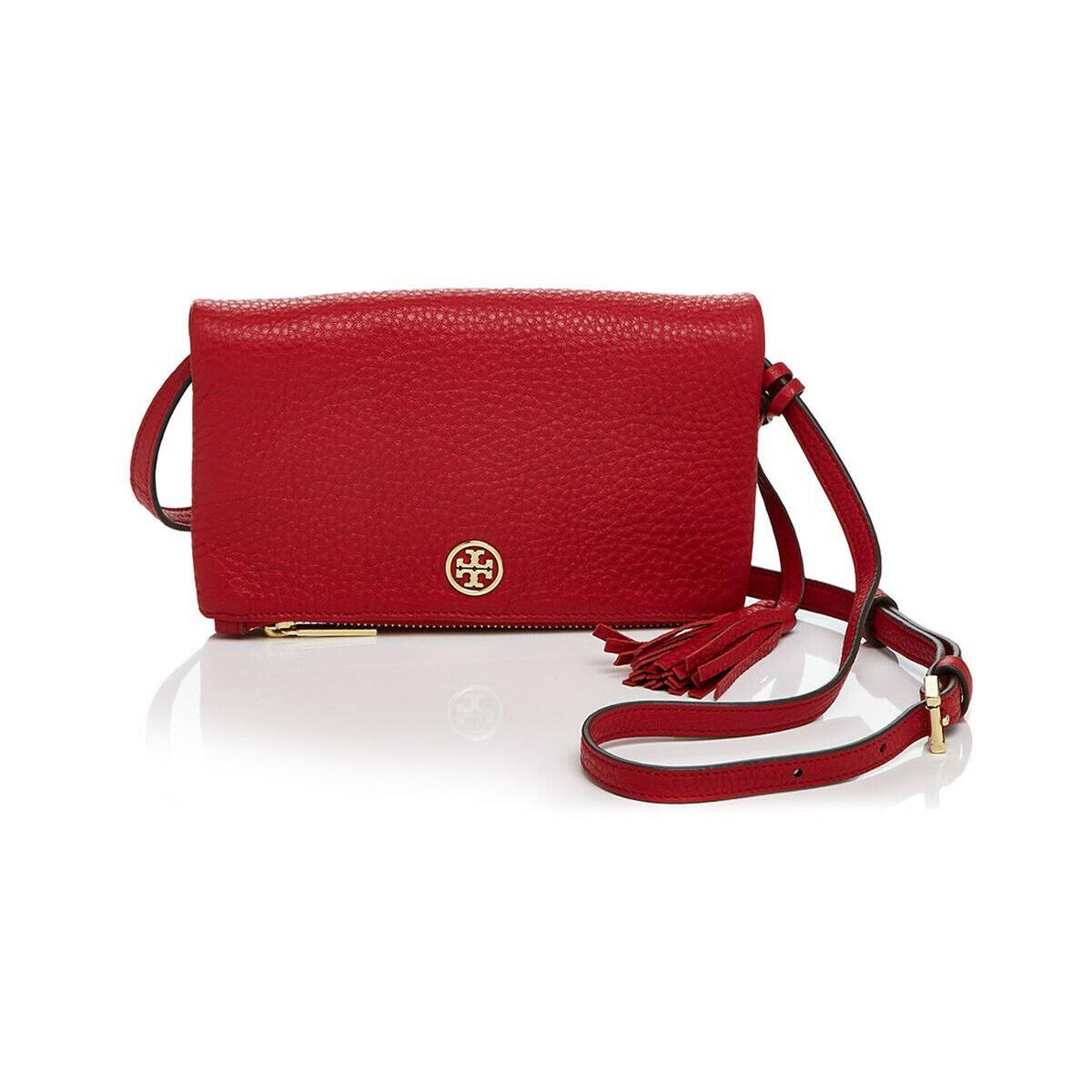 Tory Burch Robinson Leather Foldover Crossbody Bag Royal Red