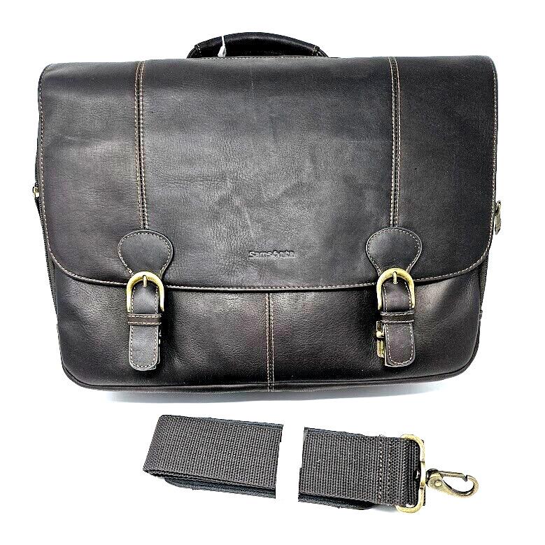 Samsonite Messenger Bag Brown Columbian Leather Briefcase Laptop Shoulder Strap