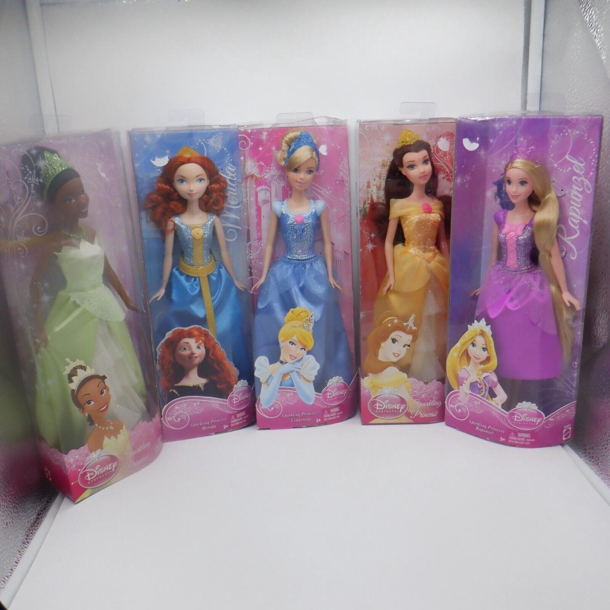 Disney Sparkling Princess Dolls Belle - Tiana - Cinderella - Rapunzel - Merida