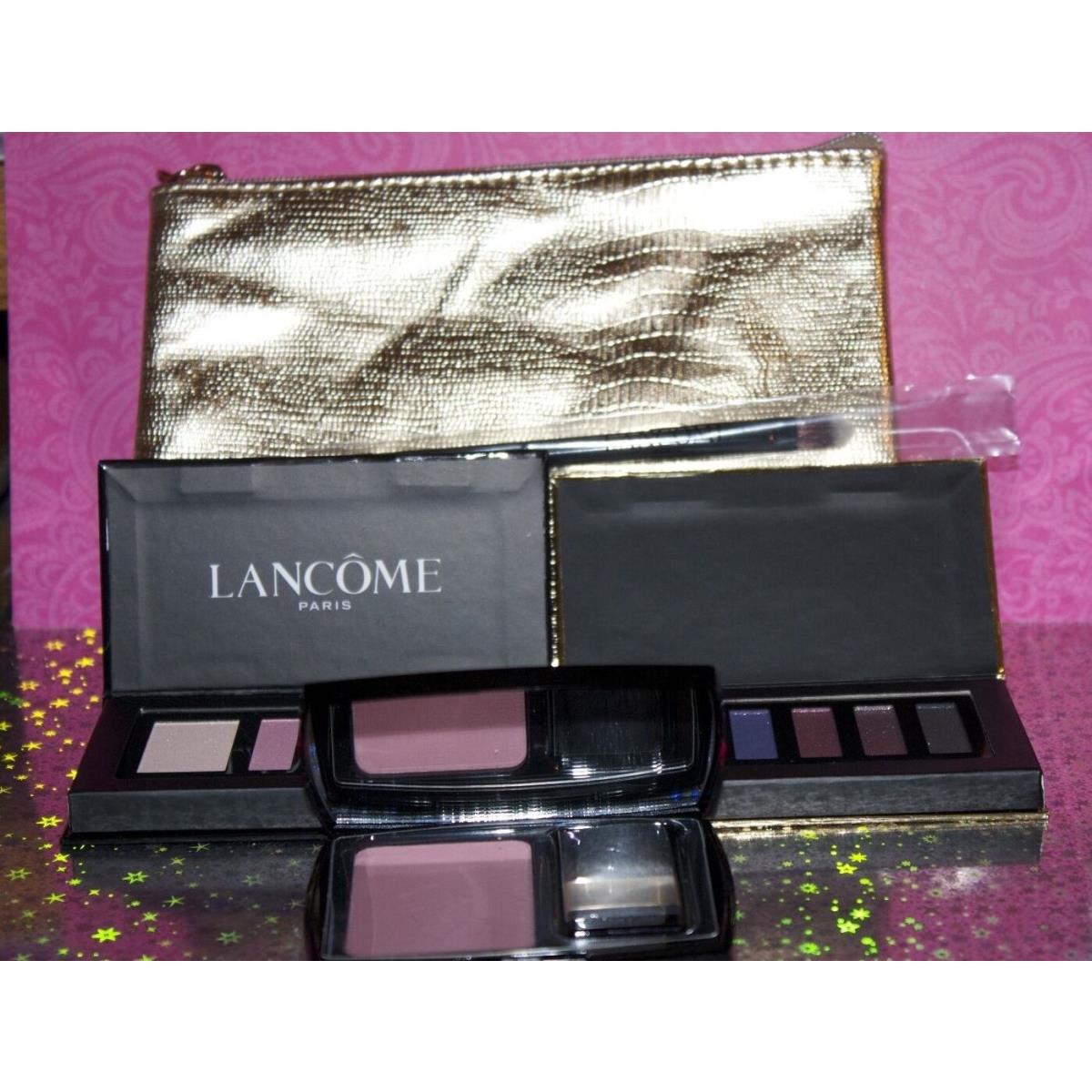 Lancome Lot OF 5 Pieces Cosmetic Bag + 2 Eyeshadow Palette + Blush + Brush