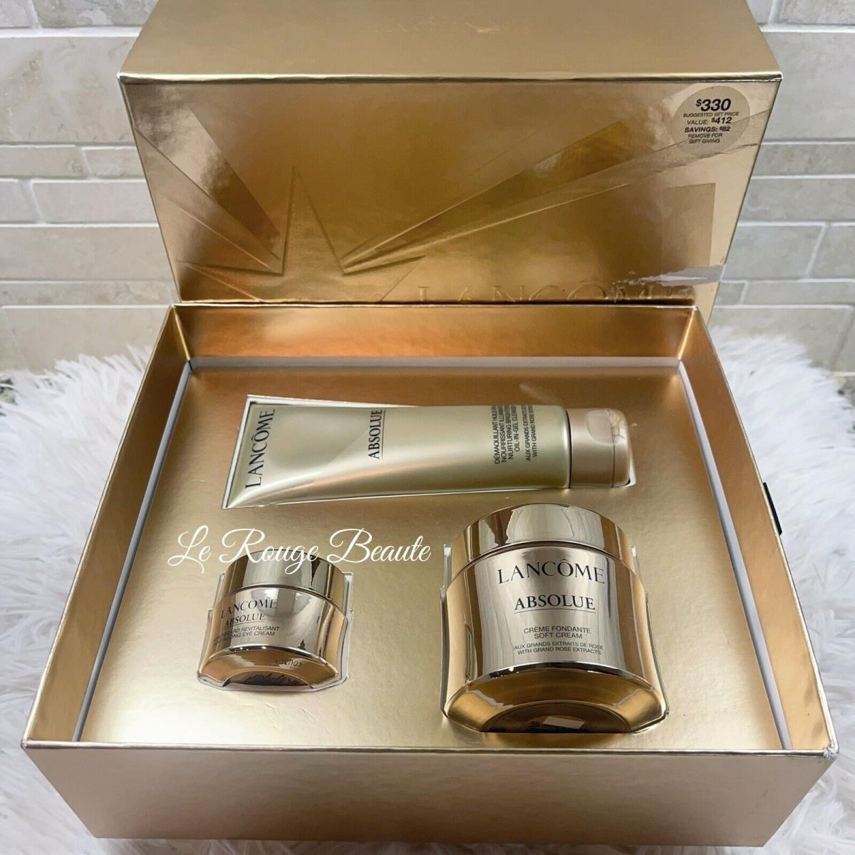 Lancome Absolue Soft Cream 1.7oz Eye Cream 0.67oz Cleanser 2oz 3 Full Size Set