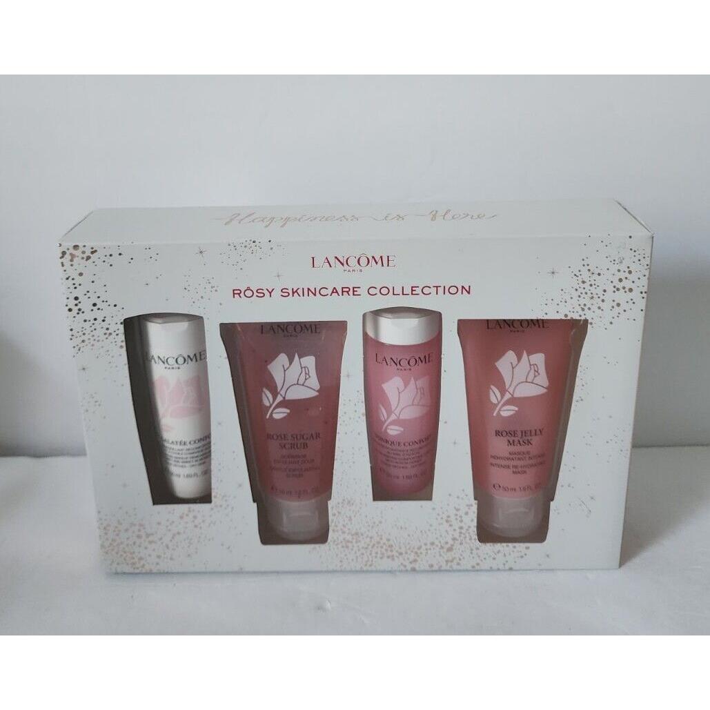 4pc Lancome Rosy Skincare Collection Makeup Remover Scrub Toner Mask New/box