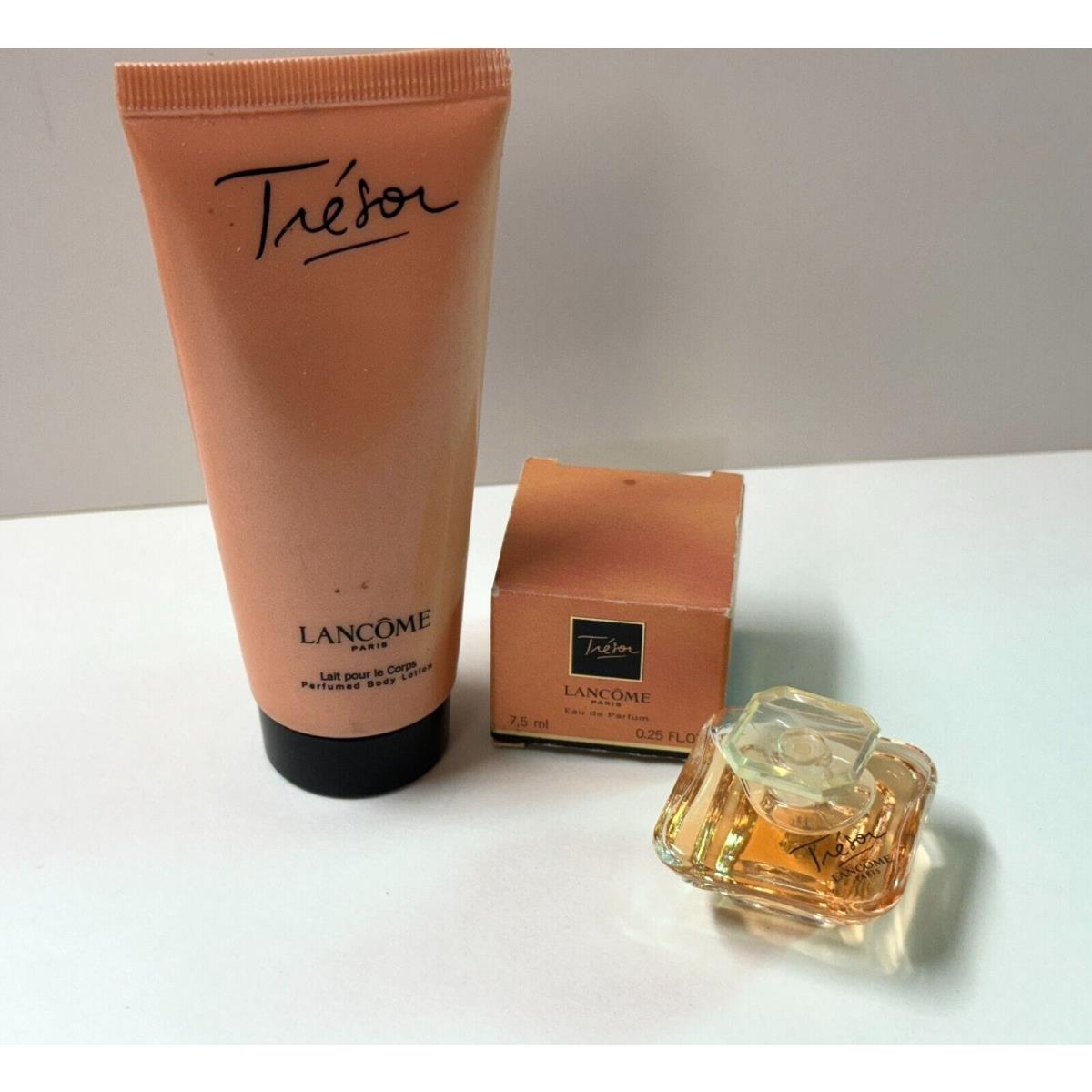 Lot x Tresor Lancome Perfumed Body Lotion Sz 60 ml +tresor Mini Edp 0.25 oz