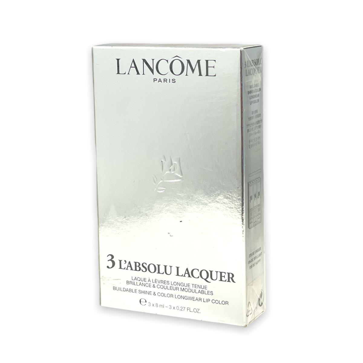 Lancome 3 L`absolu Lacquer Buildable Shine Color Longwear Lip Color 3x8ml