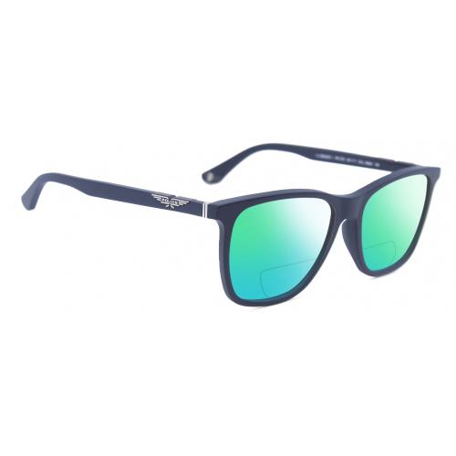 Police SPL872 Unisex Polarized Bifocal Sunglasses Navy Blue Silver 56 mm 41 Opt Green Mirror