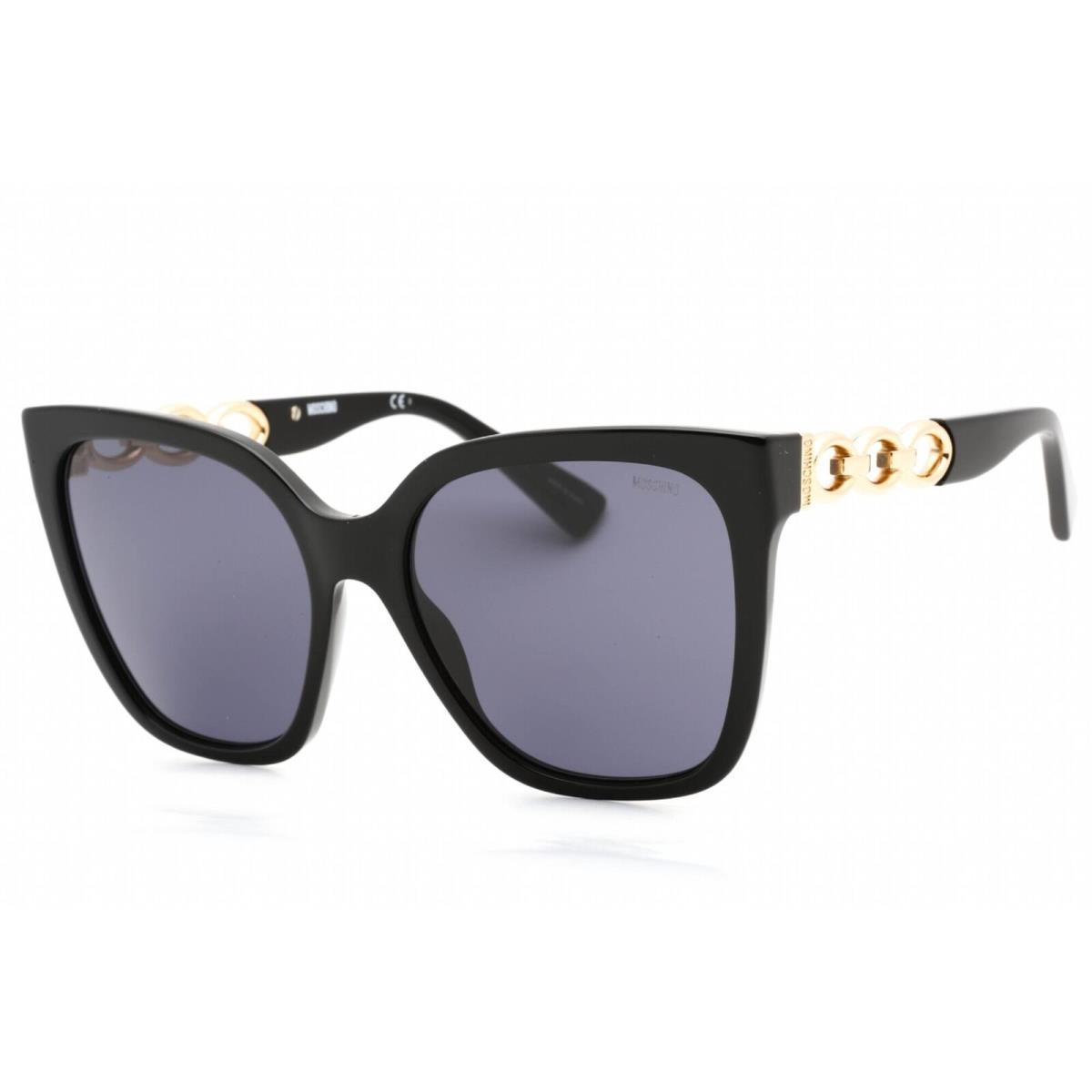 Moschino Women`s Sunglasses Grey Lens Black Rectangular Frame MOS098/S 0807 IR - Frame: Black, Lens: Grey