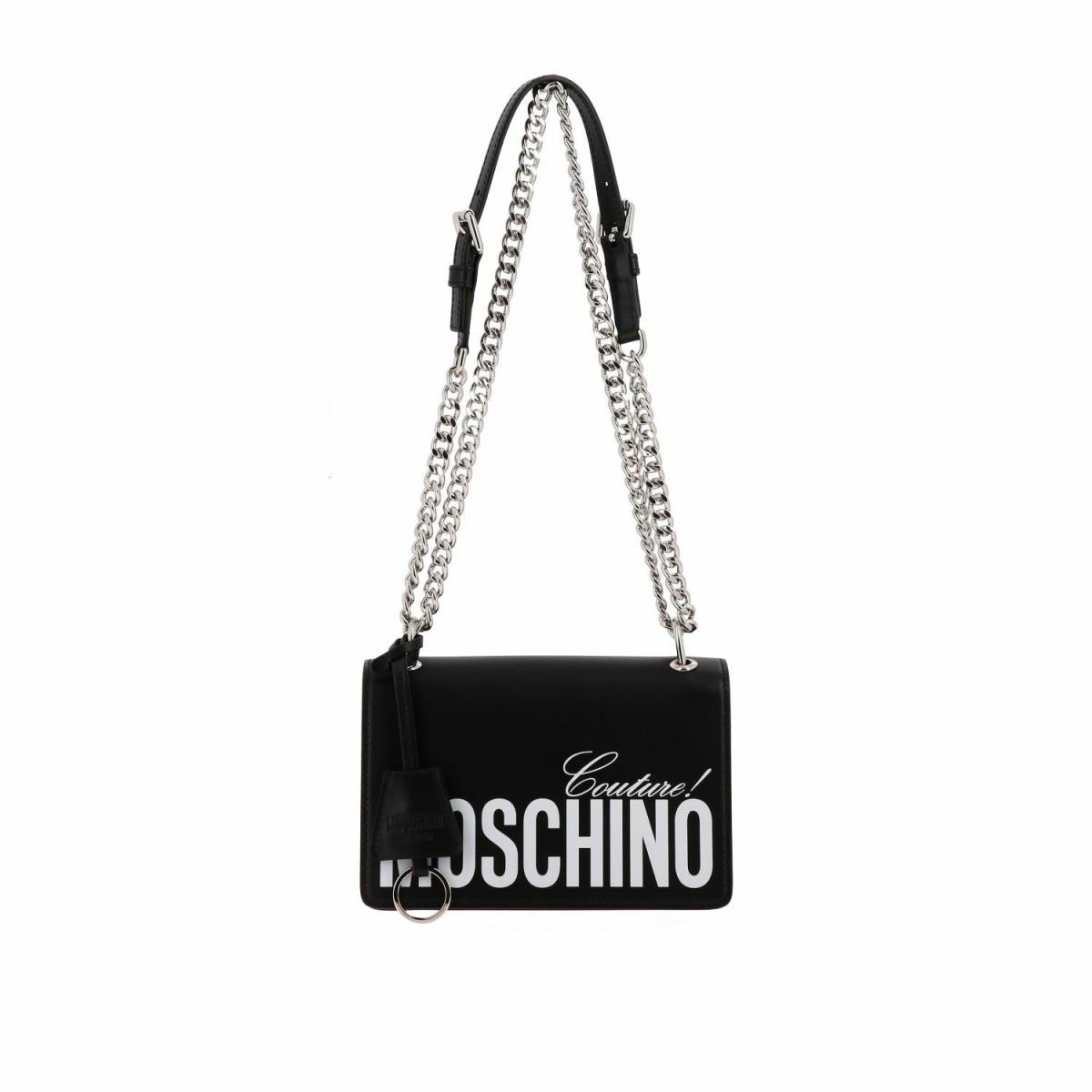 SS20 Moschino Couture Jeremy Scott Black Leather Shoulder Bag W/white Logo