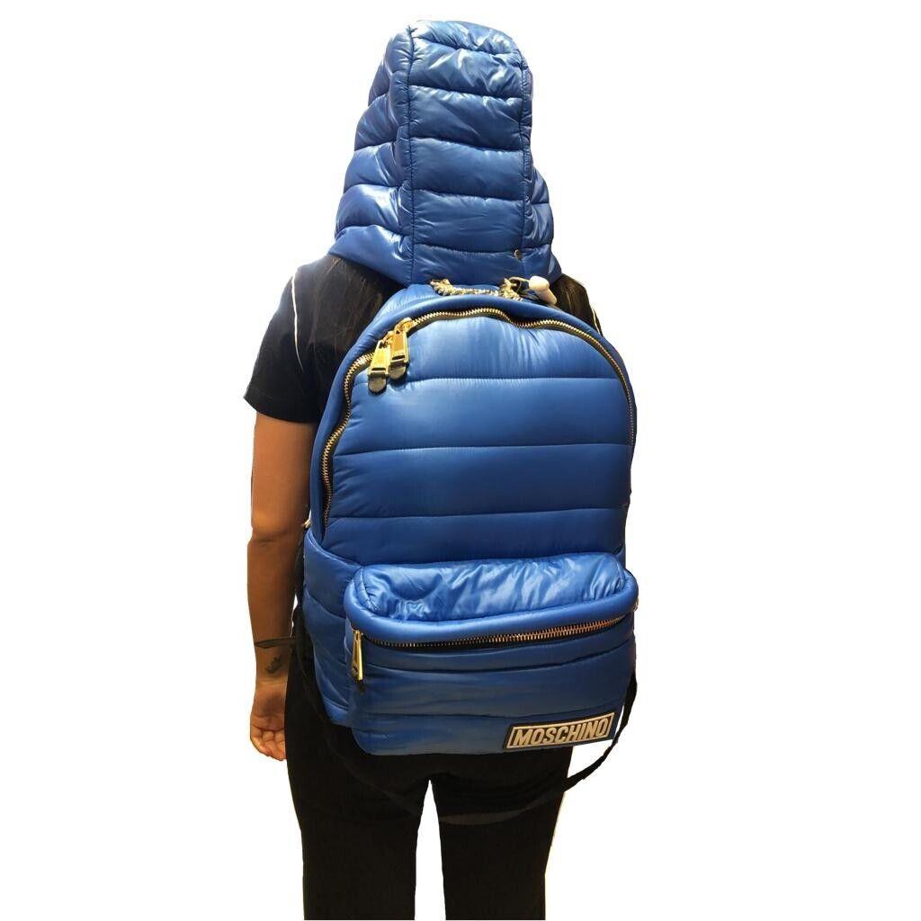 AW20 Moschino Couture Jeremy Scott Oversized Blue Backpack with Attached Hoodie